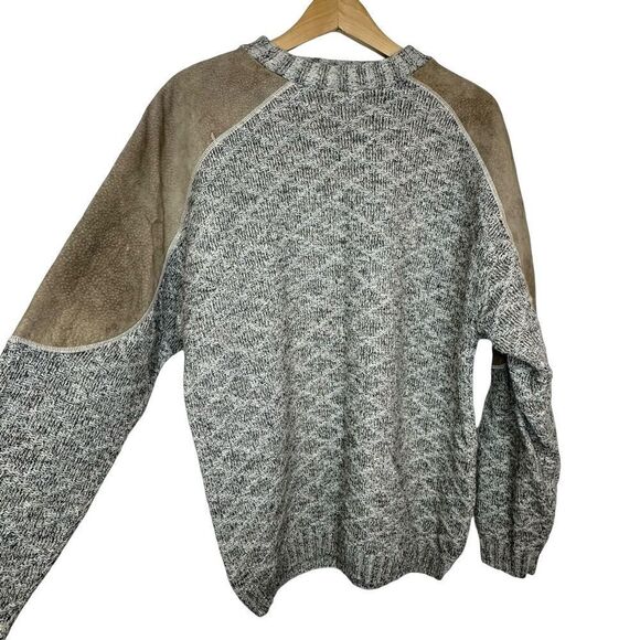 NOMAD Tan Knit Wool Blend & Suede Cardigan Sweater Large - Picture 1 of 15